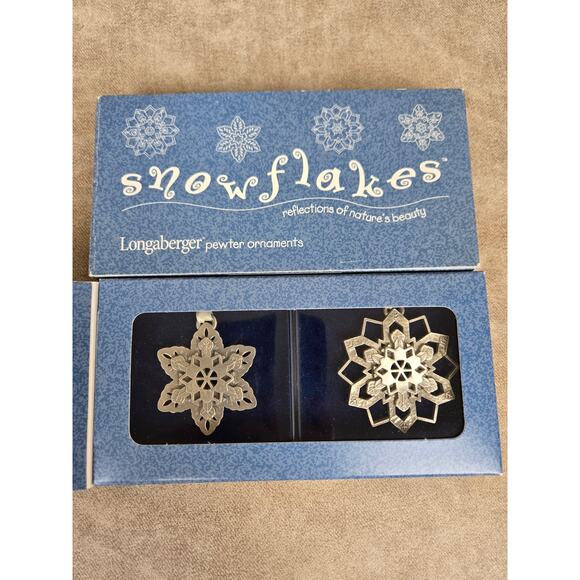 Set of 2 Longaberger Fine Pewter Snowflake Ornaments NIB - Picture 1 of 1